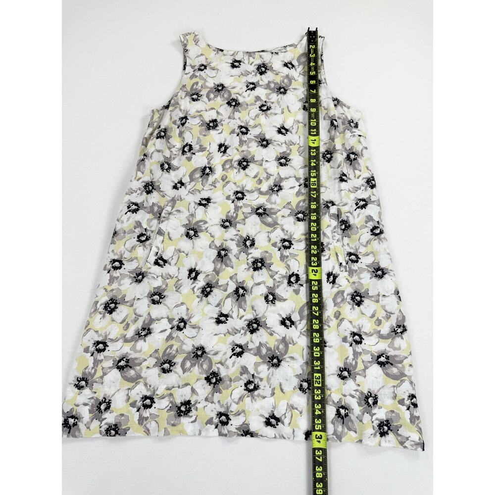 J Jill Floral 100% Linen Tank Dress Women's Large Petite White Gray Yellow - Picture 14 of 14